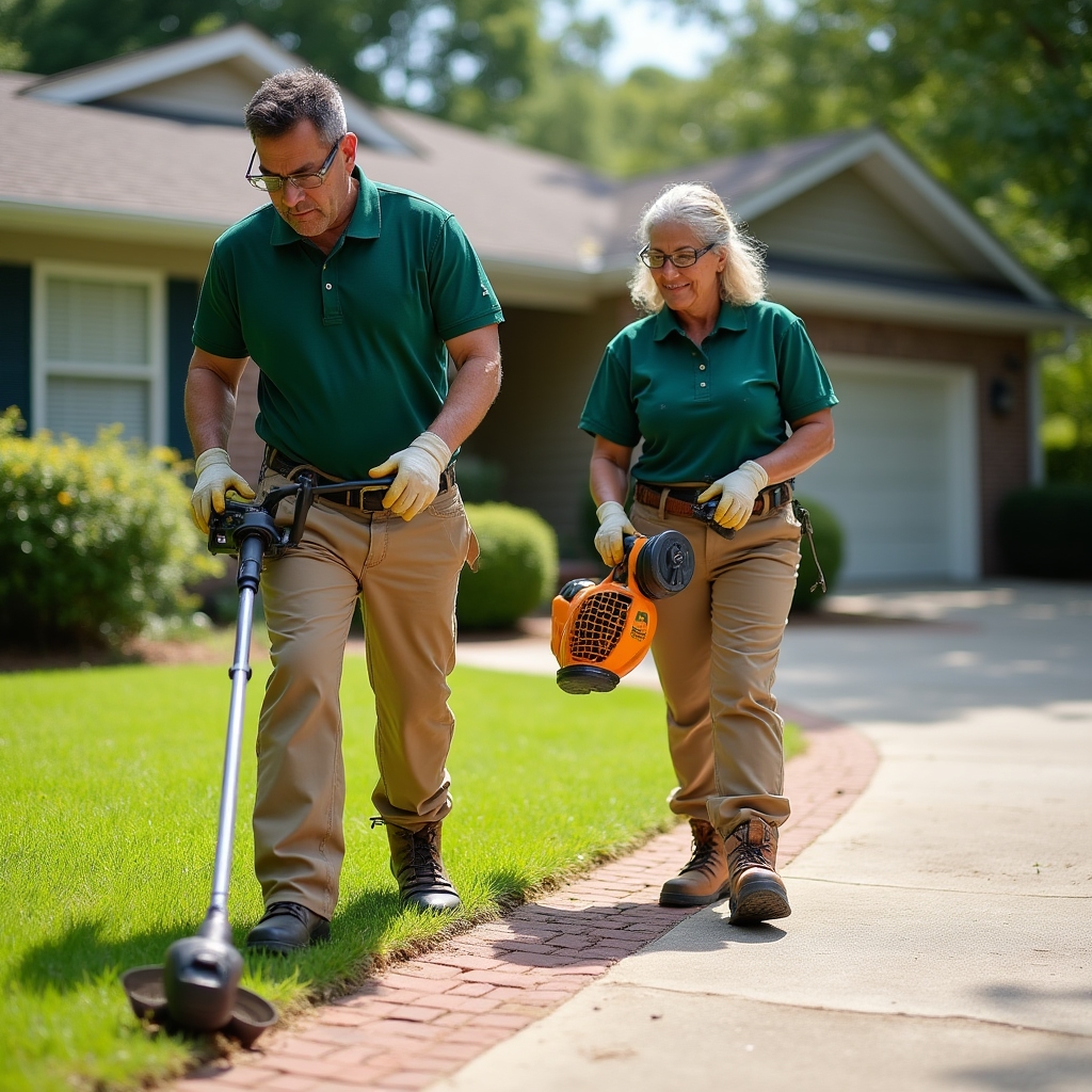 Lawn care crew working on residential property in Atlanta