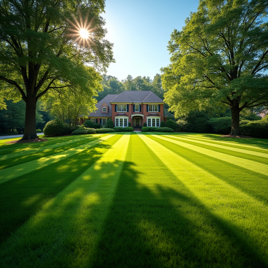 Freshly mowed residential lawn in Atlanta suburb