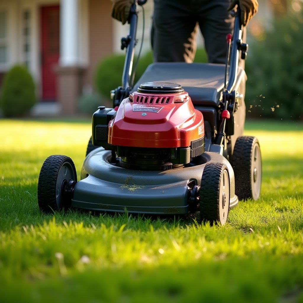 Lawn mowing service on residential property